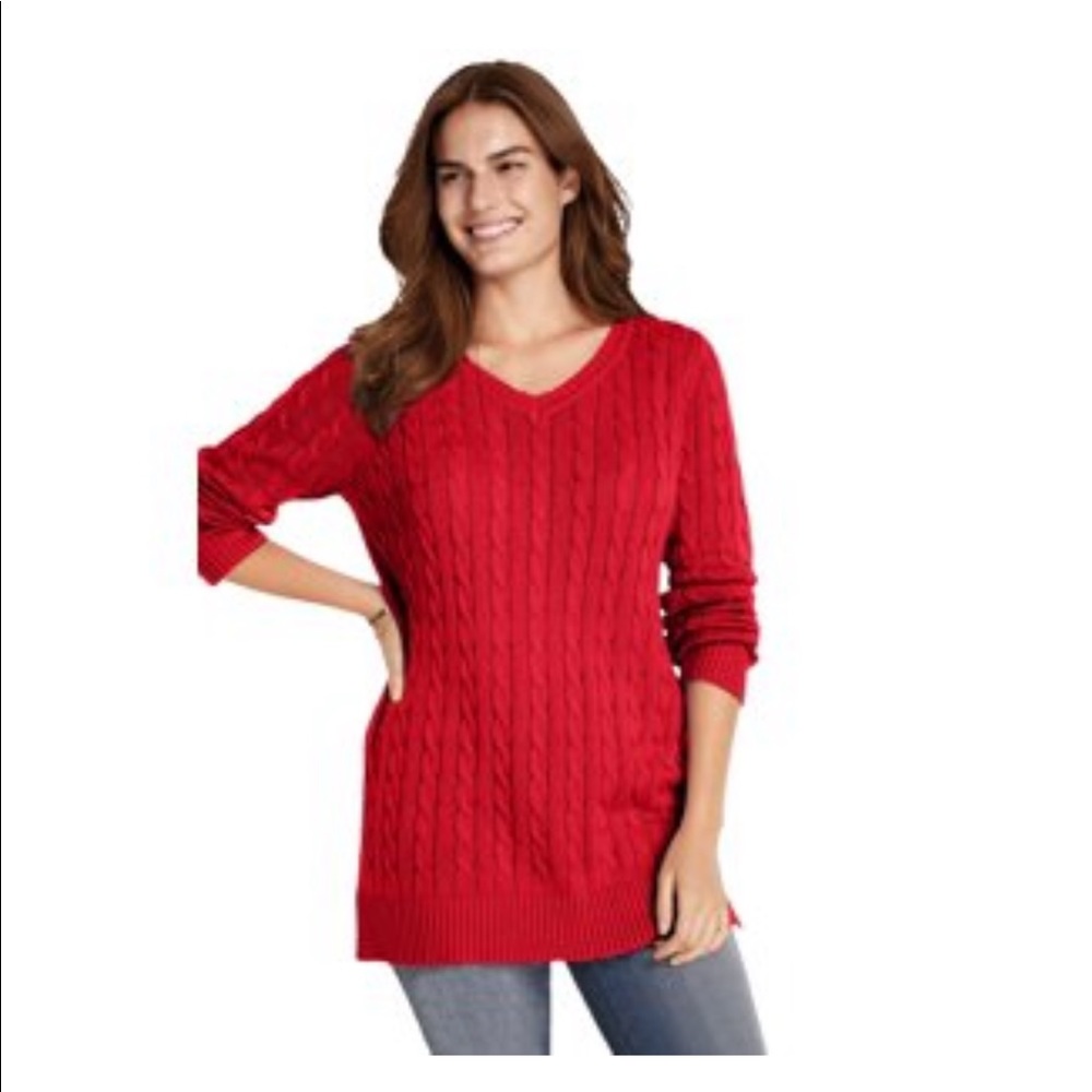 Woman Within Cable Front & V-Neck Sweater